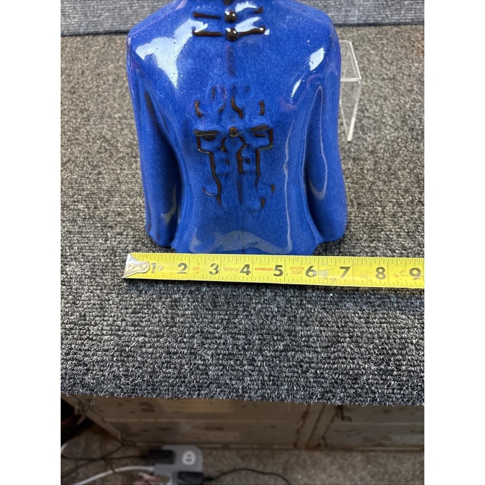Vtg~Blue Glazed Vase~Asian Themed Robe Kimono~8" - Picture 7 of 7